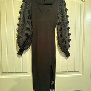 No Boundaries Black Long Sleeve Dress with Textured Details
